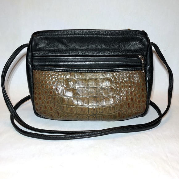 Great Bags Crocodile Texture Leather Two-Toned Crossbody Bag. - Picture 1 of 9